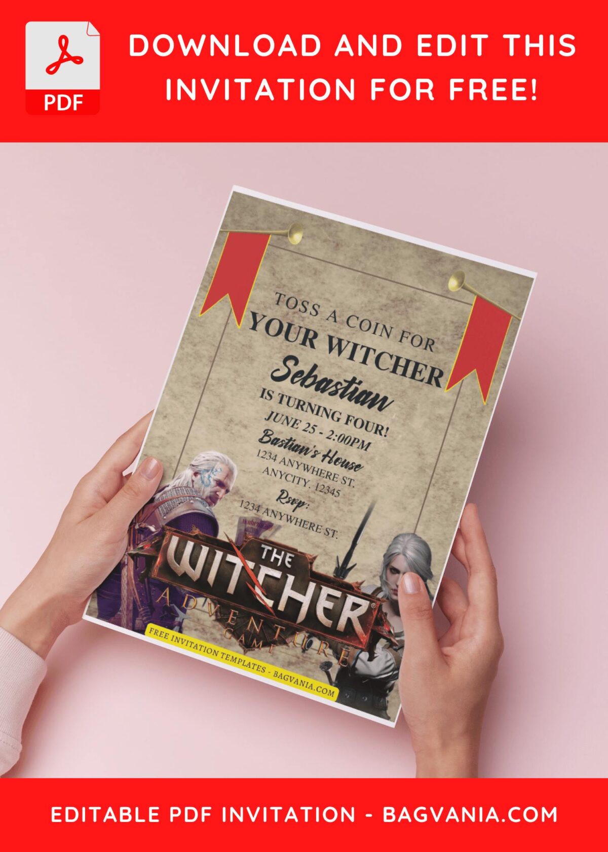 (Free Editable PDF) The Witcher III Birthday Invitation Templates B