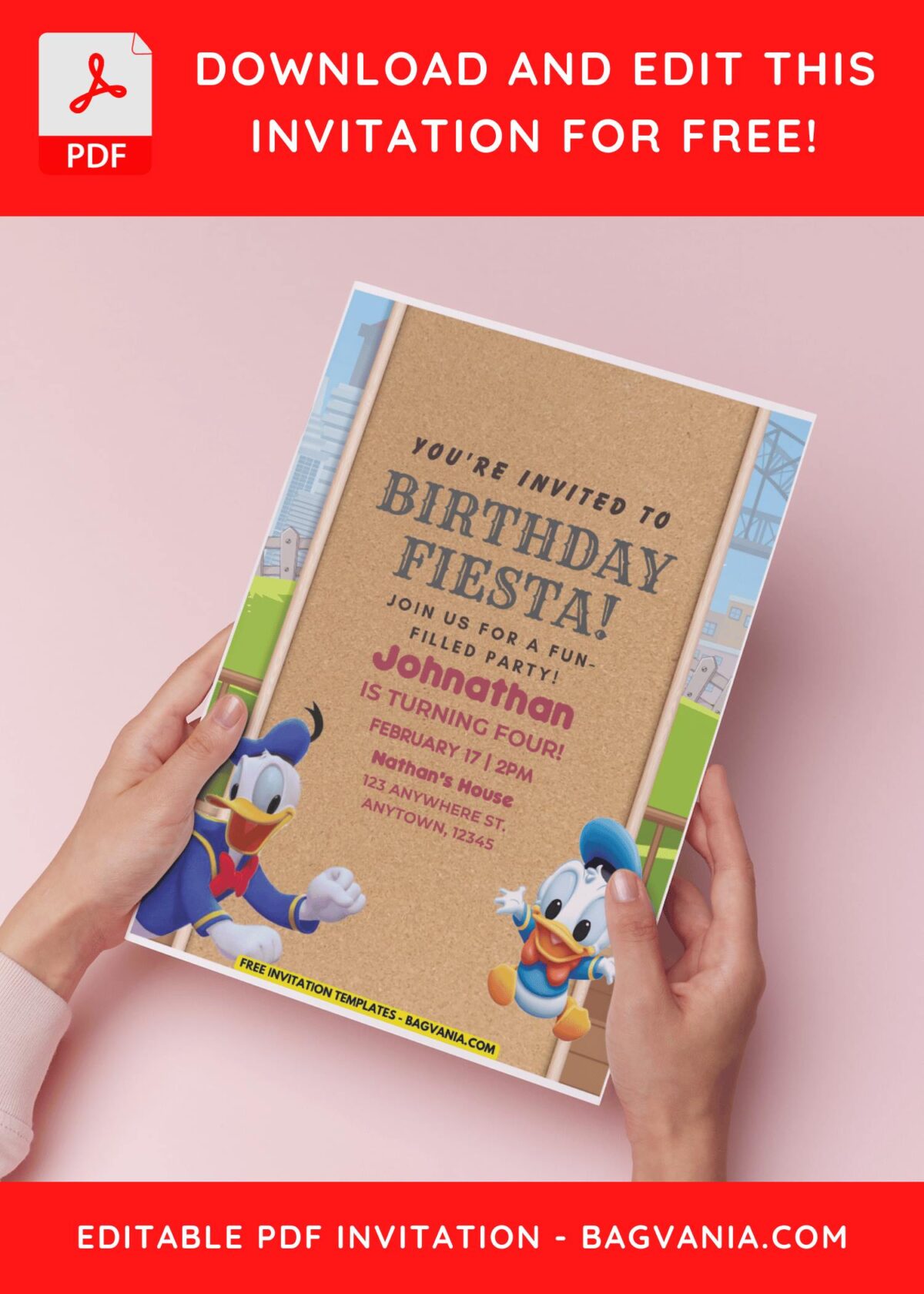 (Free Editable PDF) Classic Donald Duck Birthday Invitation Templates H