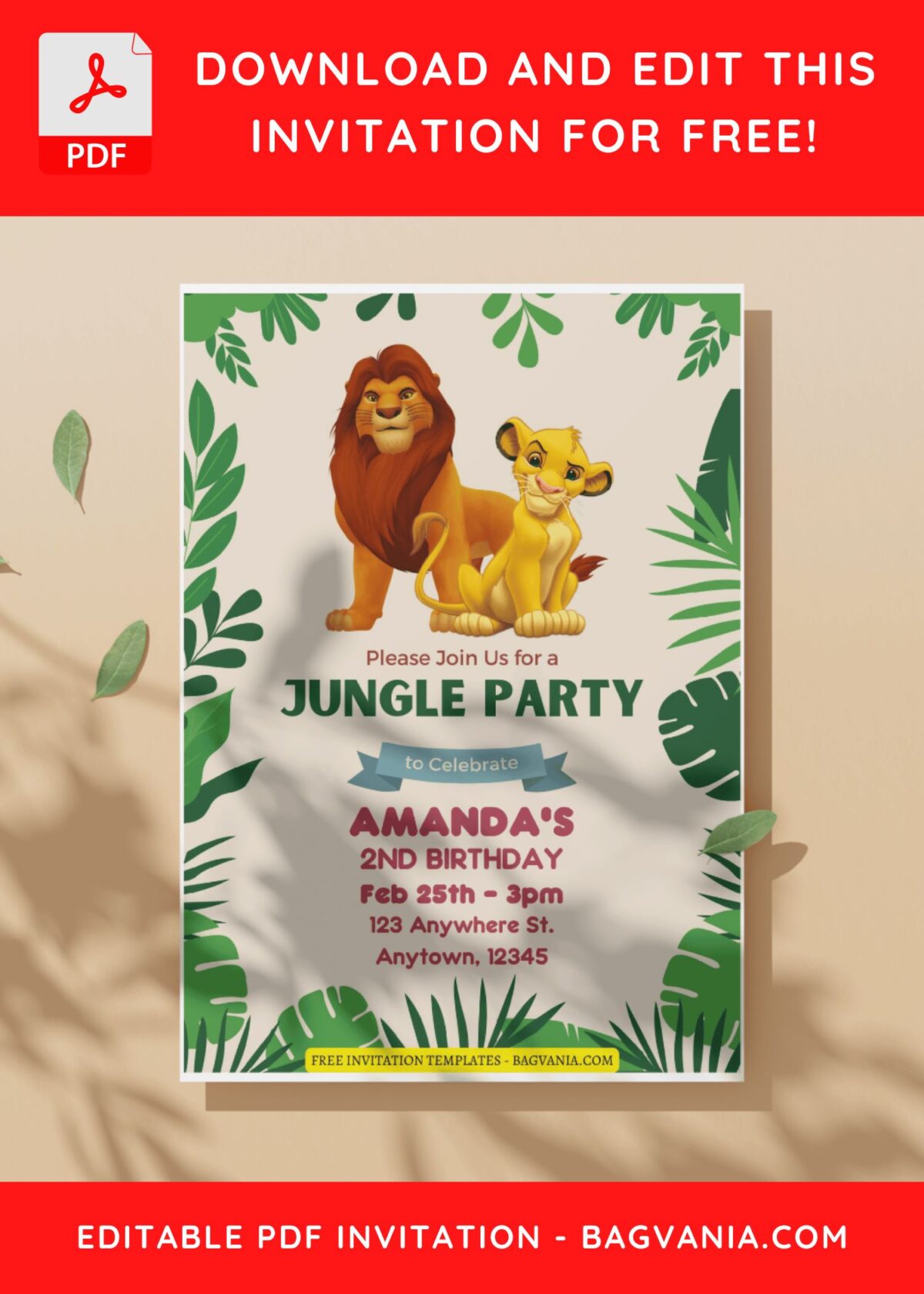 (Free Editable PDF) Beautiful Lion King Kids Birthday Invitation Templates I