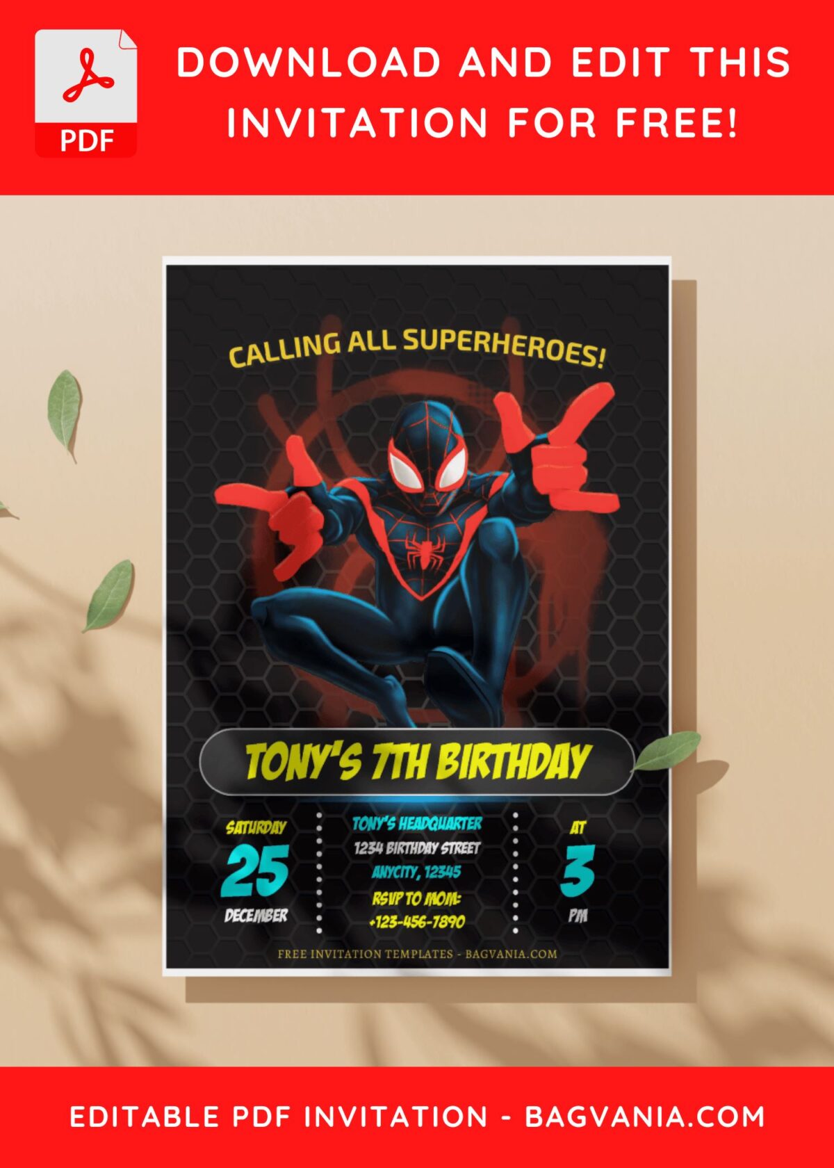 (Free Editable PDF) Ultimate Spiderman Miles Morales Birthday Invitation Templates I