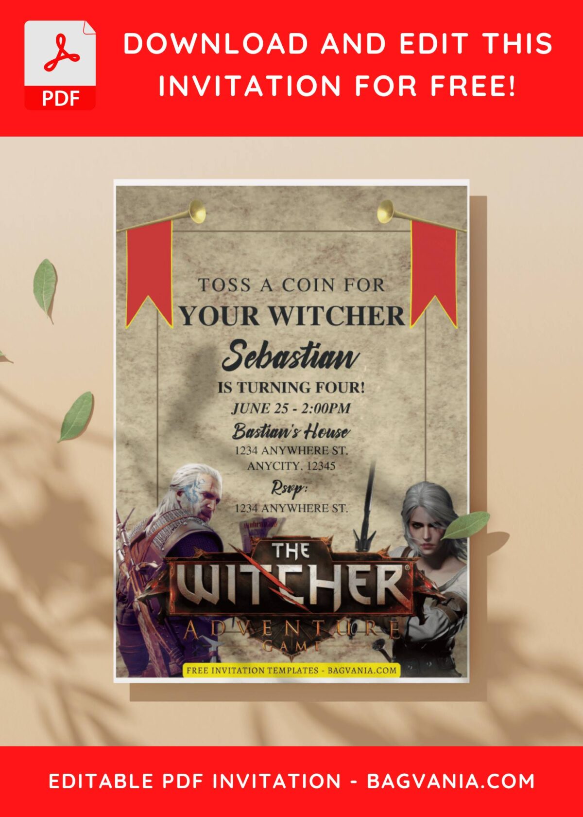 (Free Editable PDF) The Witcher III Birthday Invitation Templates C