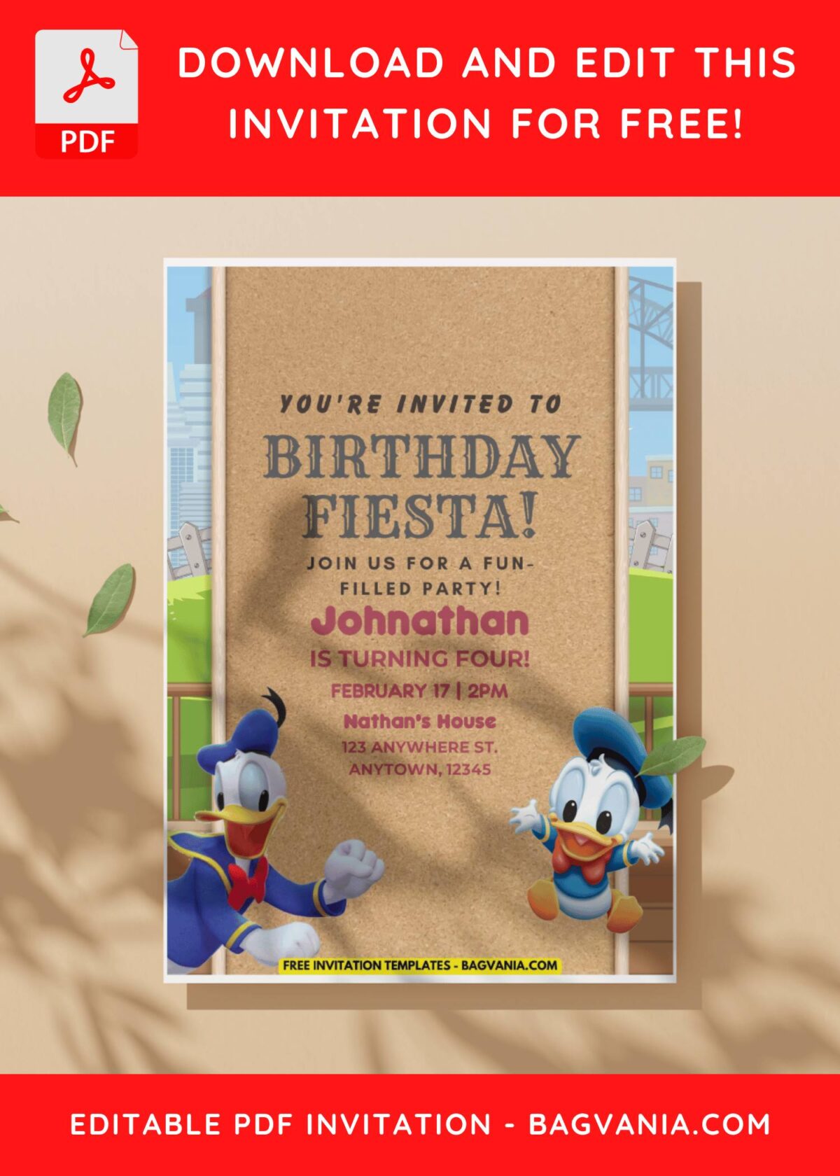 (Free Editable PDF) Classic Donald Duck Birthday Invitation Templates I