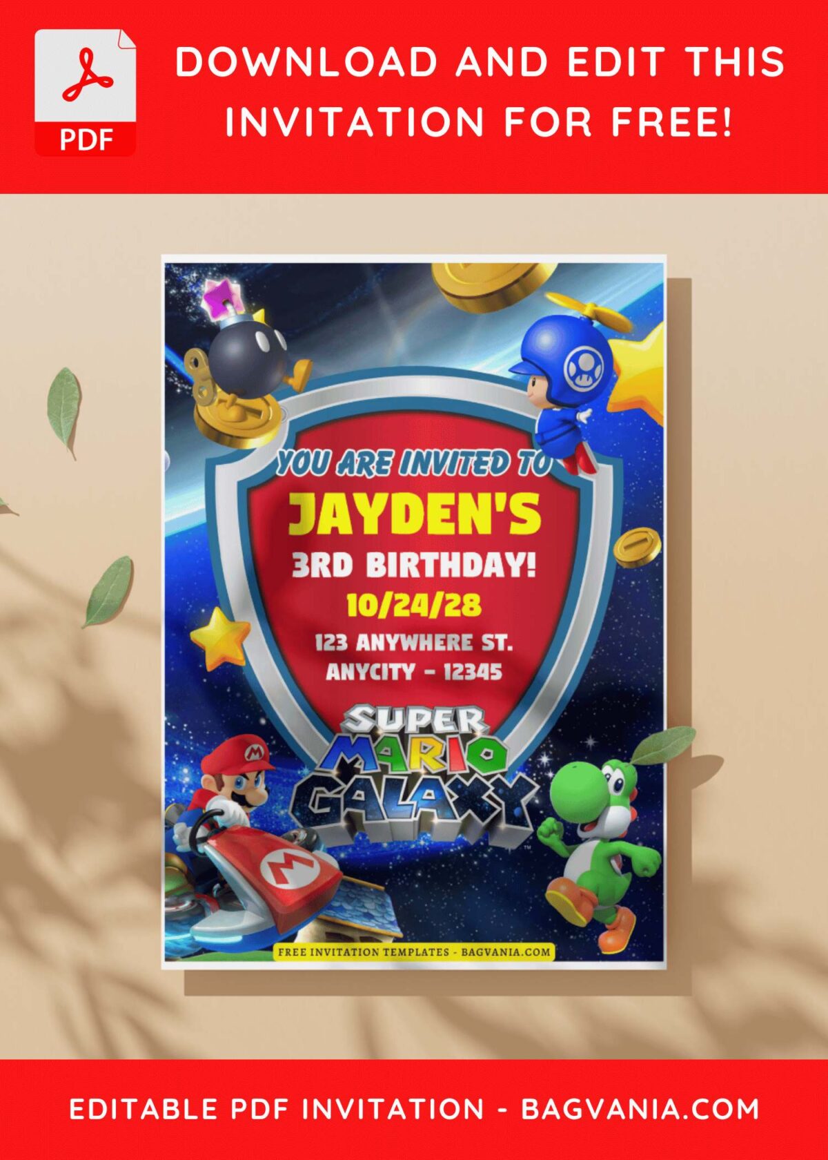 (Free Editable PDF) Super Awesome Mario World Birthday Invitation Templates C