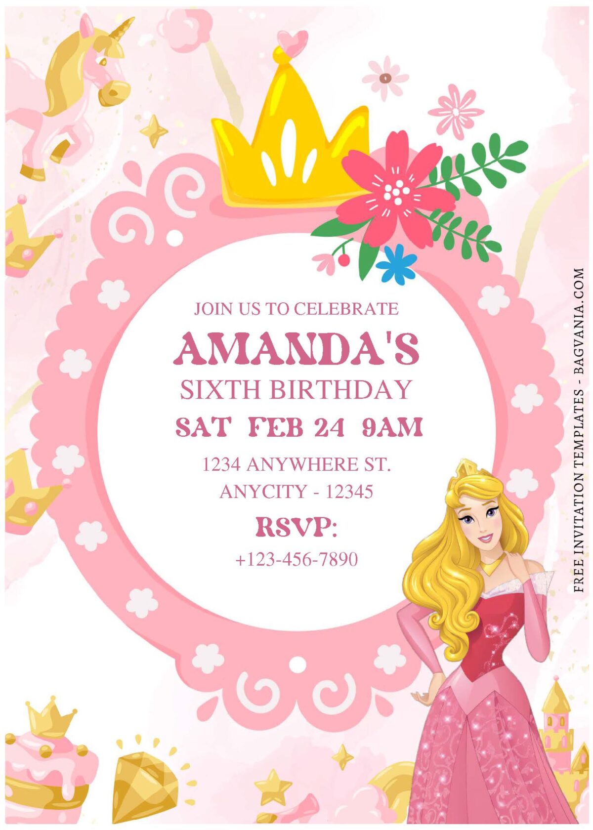 (Free Editable PDF) Enchanted Disney Aurora Birthday Invitation Templates E