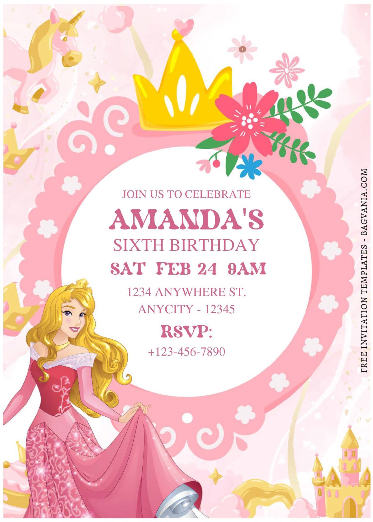 (Free Editable PDF) Enchanted Disney Aurora Birthday Invitation Templates F