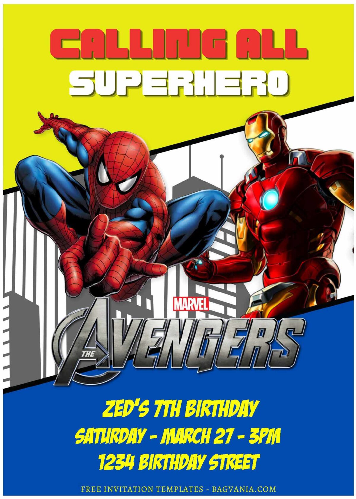 (Free Editable PDF) Marvel Universe Avengers Birthday Invitation Templates E