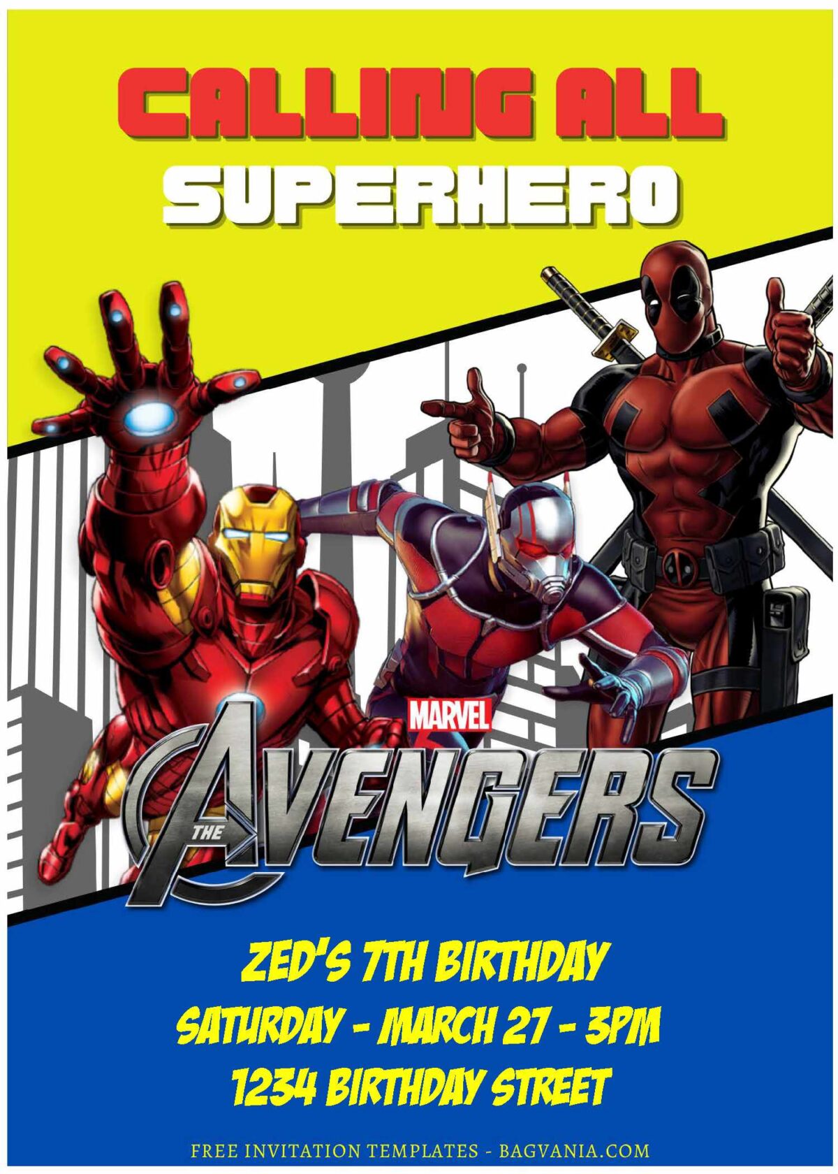 (Free Editable PDF) Marvel Universe Avengers Birthday Invitation Templates F