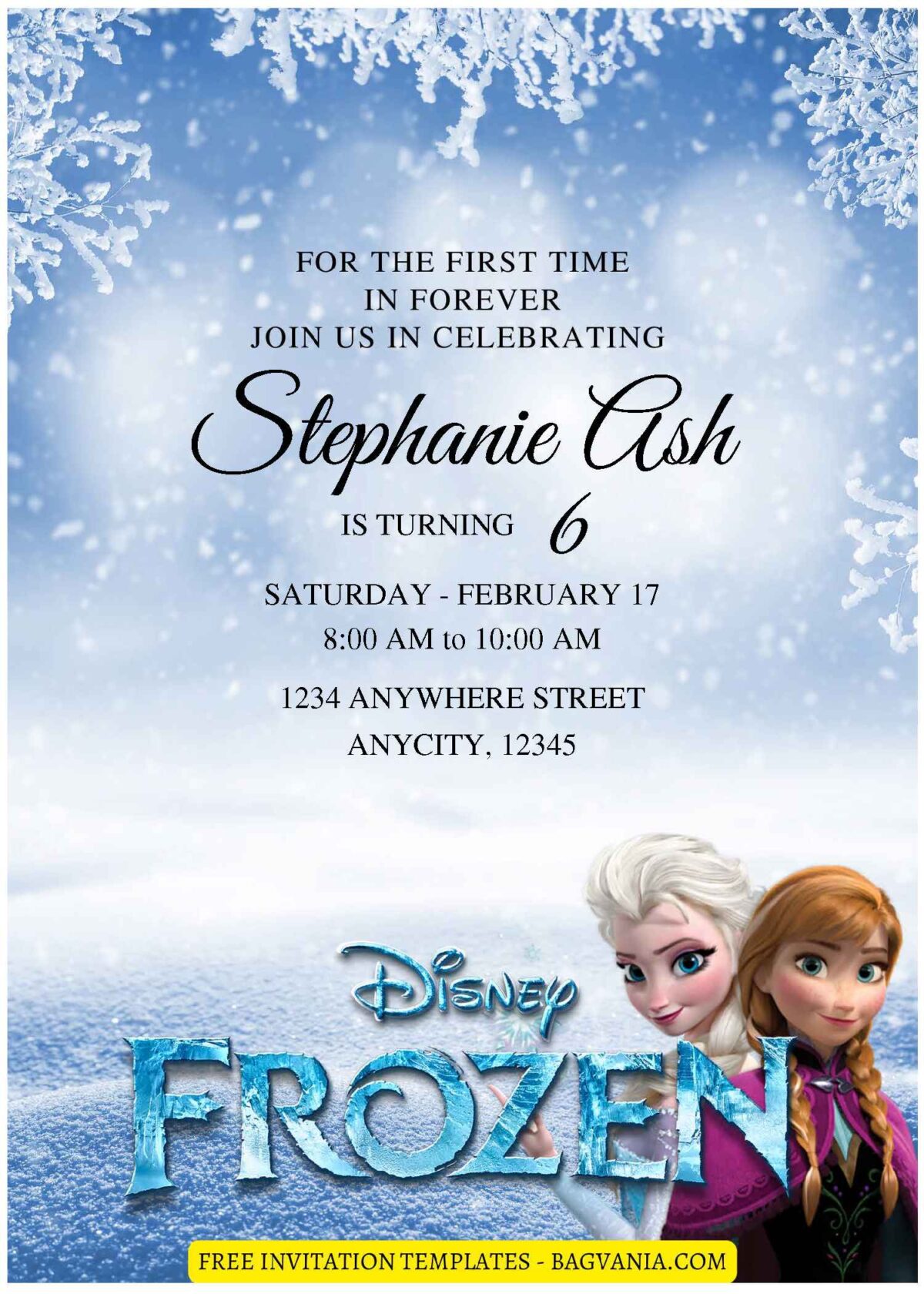 (Free Editable PDF) Charming Elsa & Anna Frozen Birthday Invitation Templates F