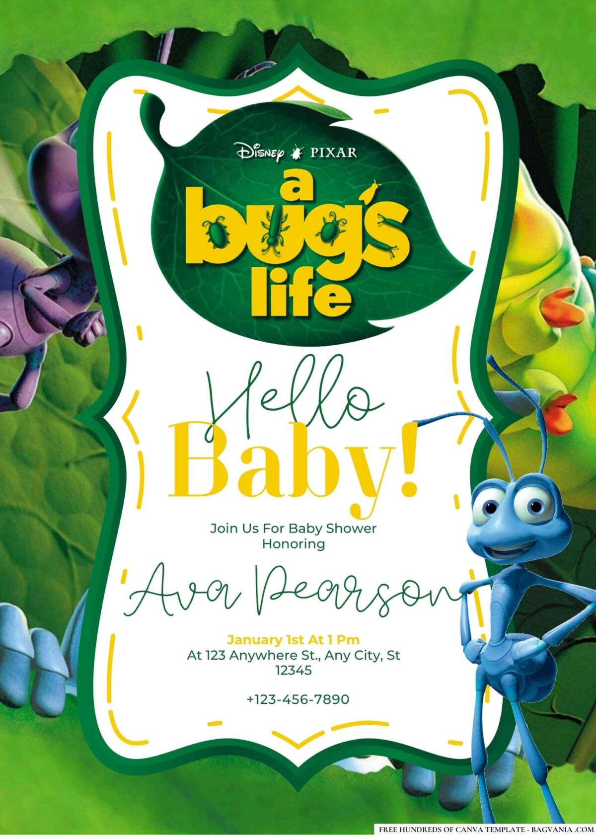 FREE Editable A Bug's Life Baby Shower Invitation