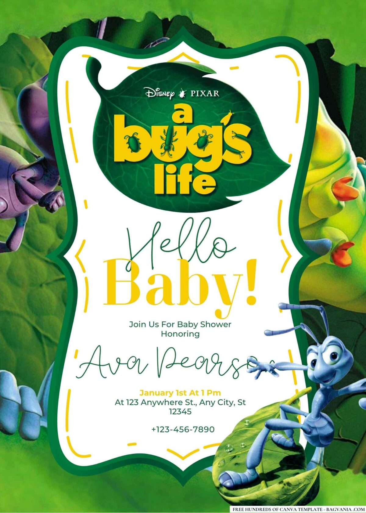 FREE Editable A Bug's Life Baby Shower Invitation