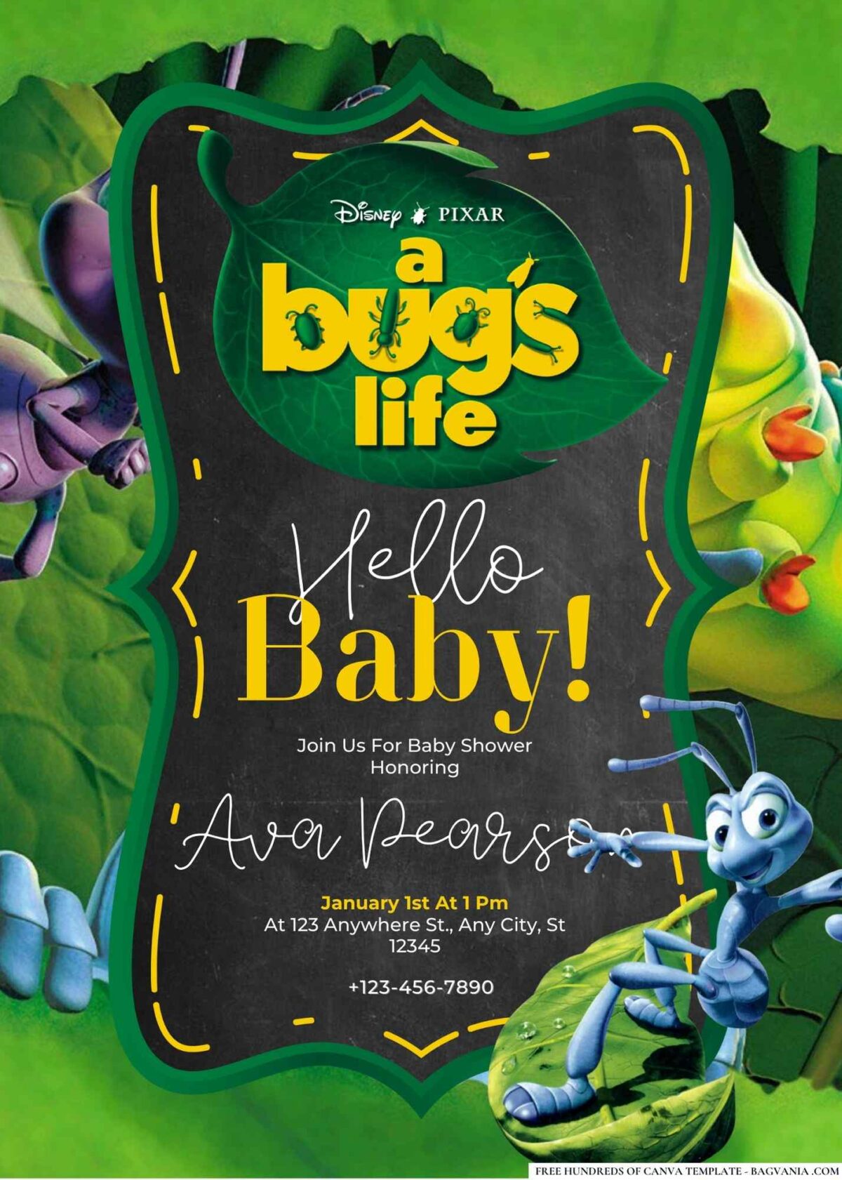 FREE Editable A Bug's Life Baby Shower Invitation