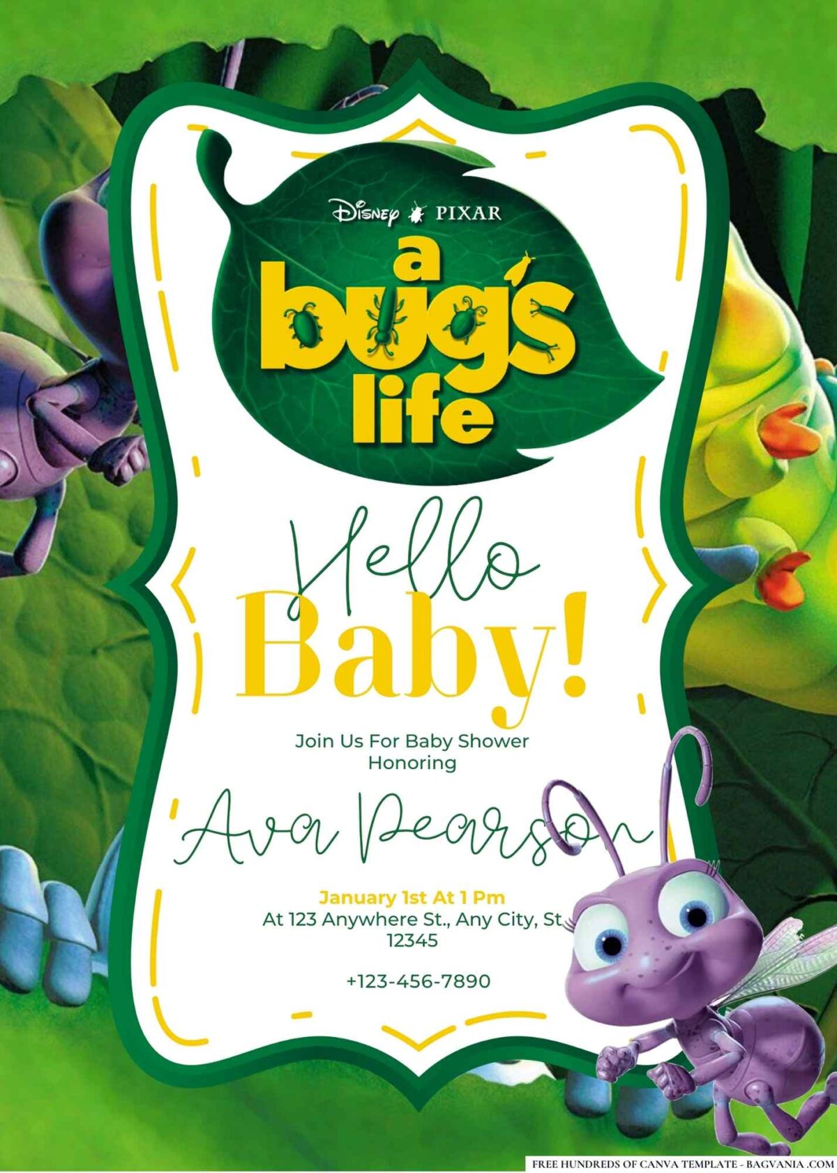 FREE Editable A Bug's Life Baby Shower Invitation