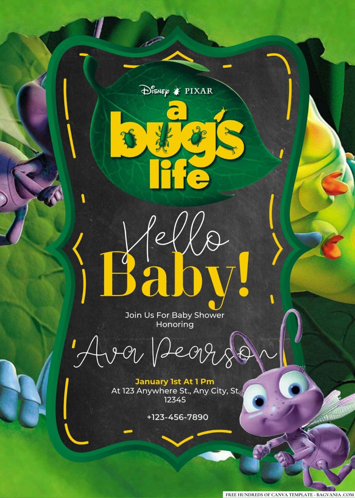 FREE Editable A Bug's Life Baby Shower Invitation