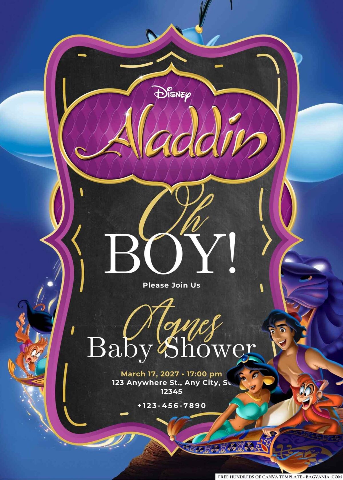 FREE Editable Aladdin Baby Shower Invitation