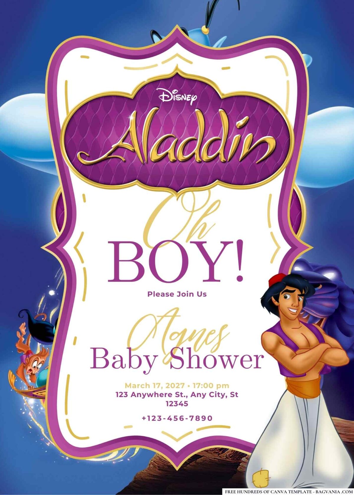 FREE Editable Aladdin Baby Shower Invitation