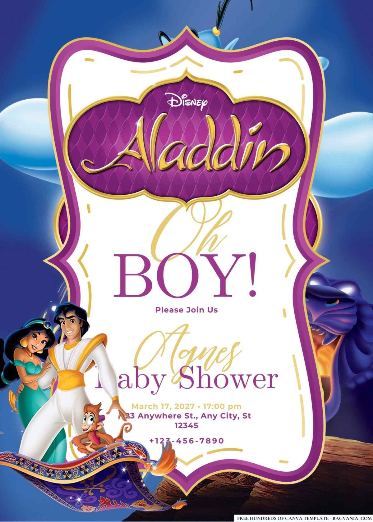 FREE Editable Aladdin Baby Shower Invitation