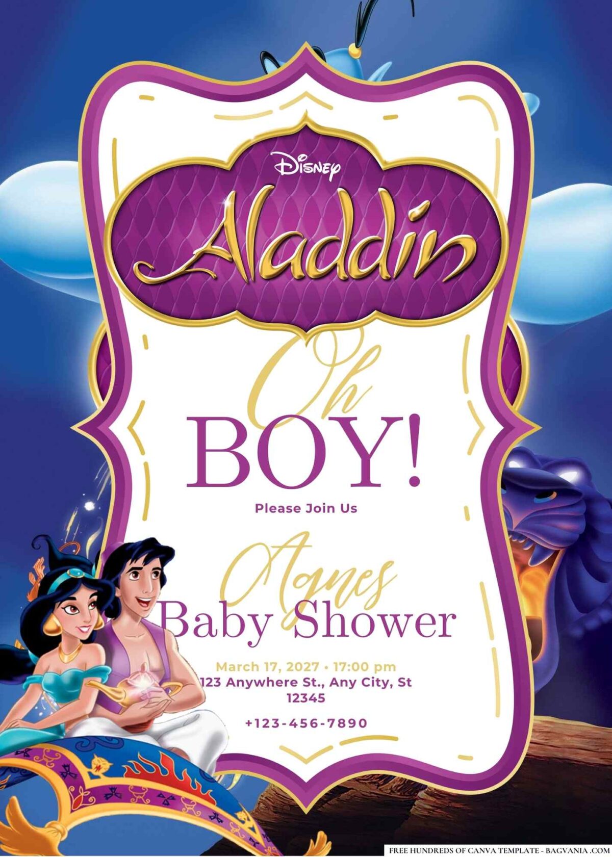 FREE Editable Aladdin Baby Shower Invitation