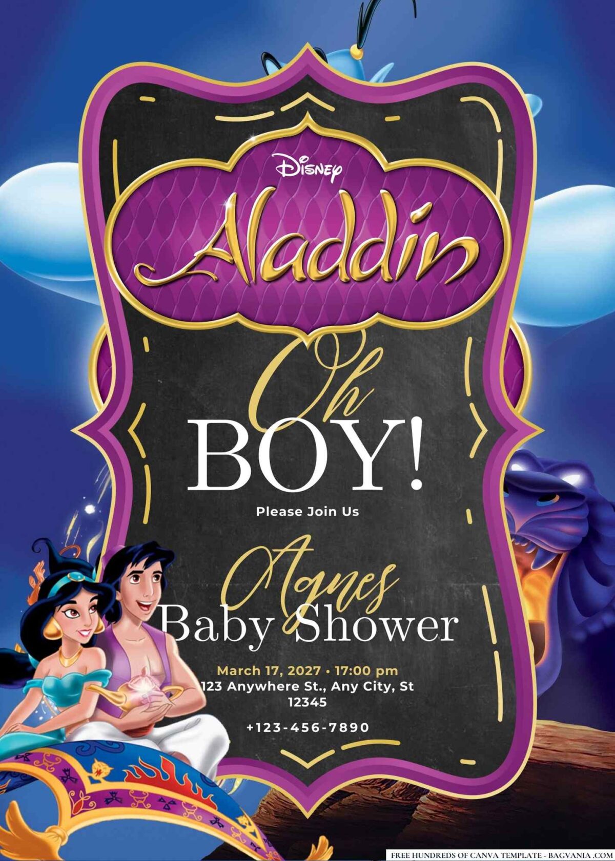 FREE Editable Aladdin Baby Shower Invitation