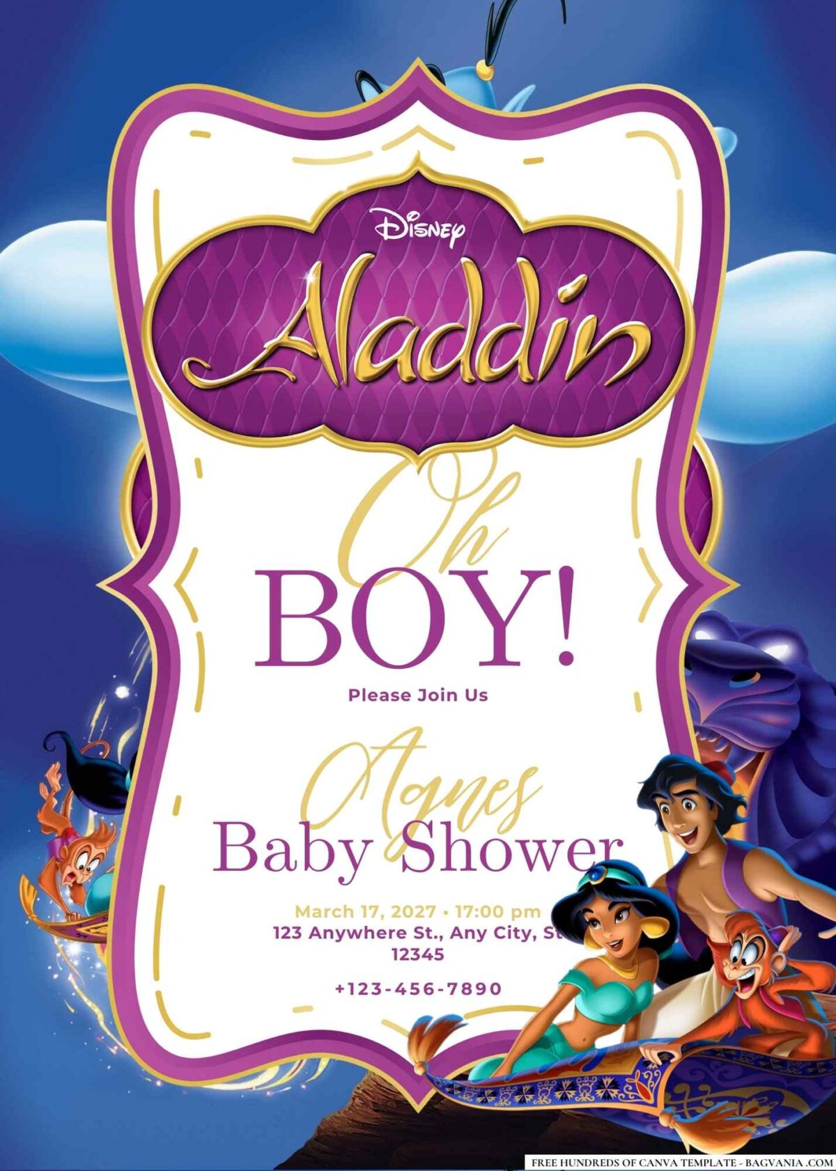 FREE Editable Aladdin Baby Shower Invitation