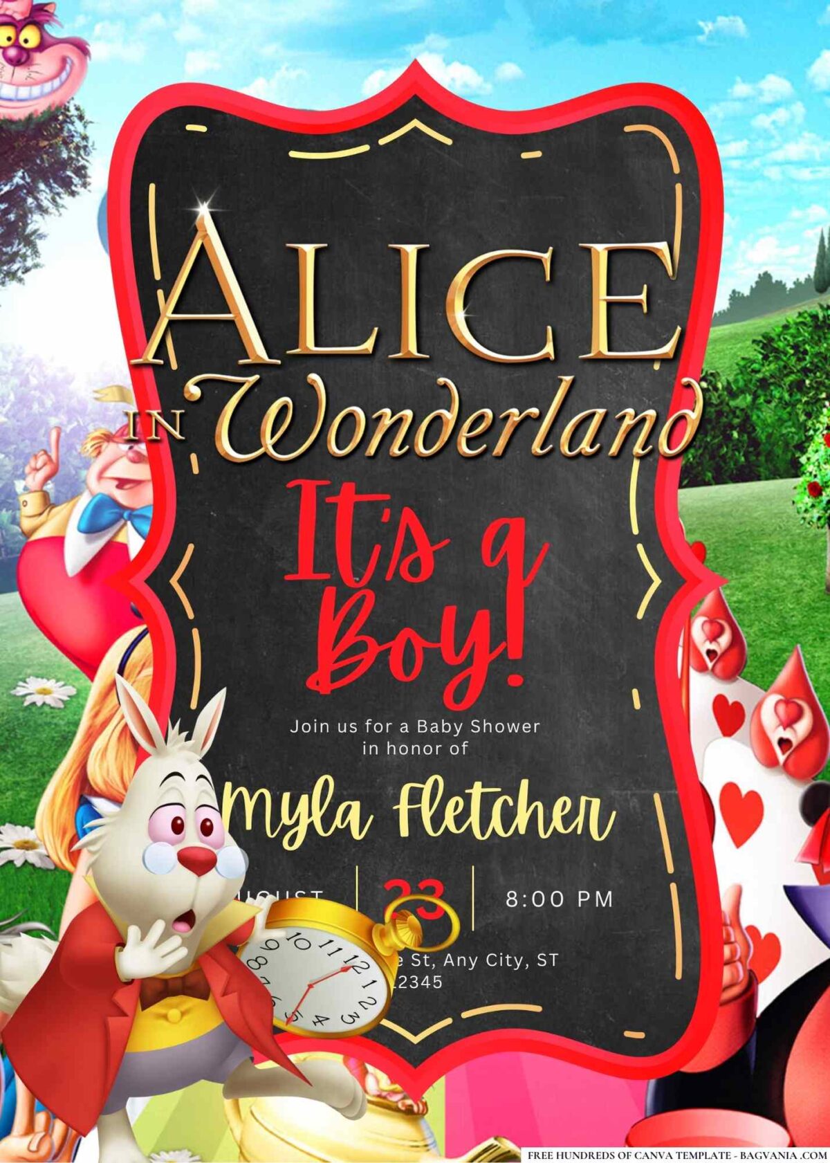 FREE Editable Alice in Wonderland Baby Shower Invitation