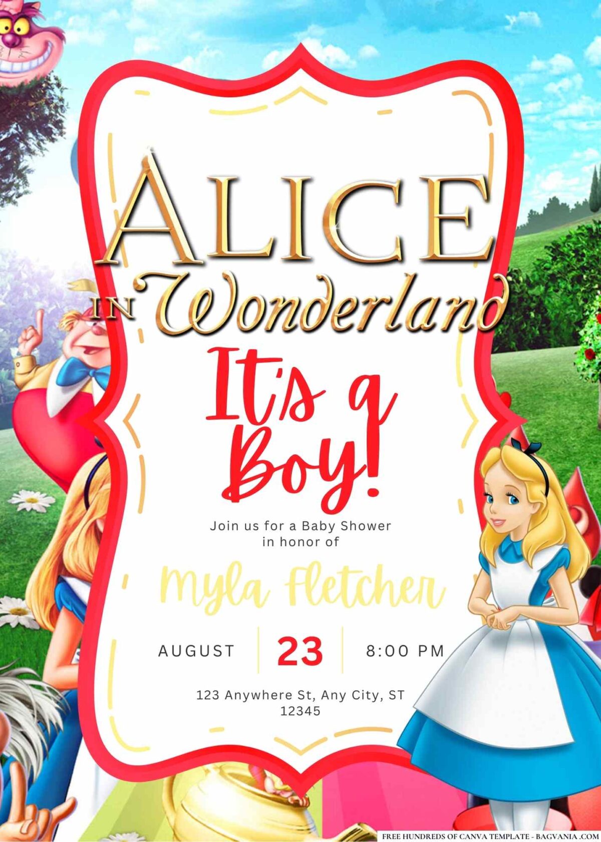 FREE Editable Alice in Wonderland Baby Shower Invitation