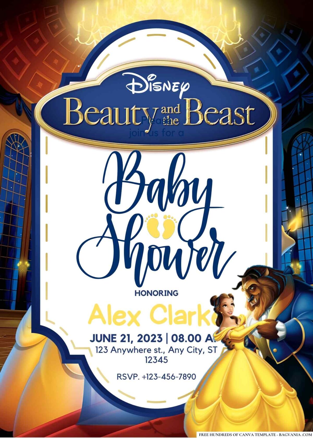FREE Editable Beauty and the Beast Baby Shower Invitation