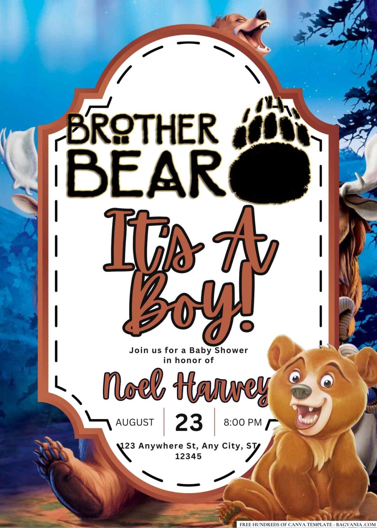 FREE Editable Brother Bear Baby Shower Invitation