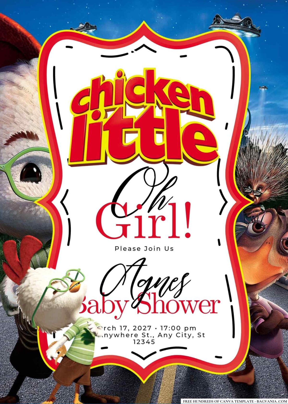 FREE Editable Chicken Little Baby Shower Invitation