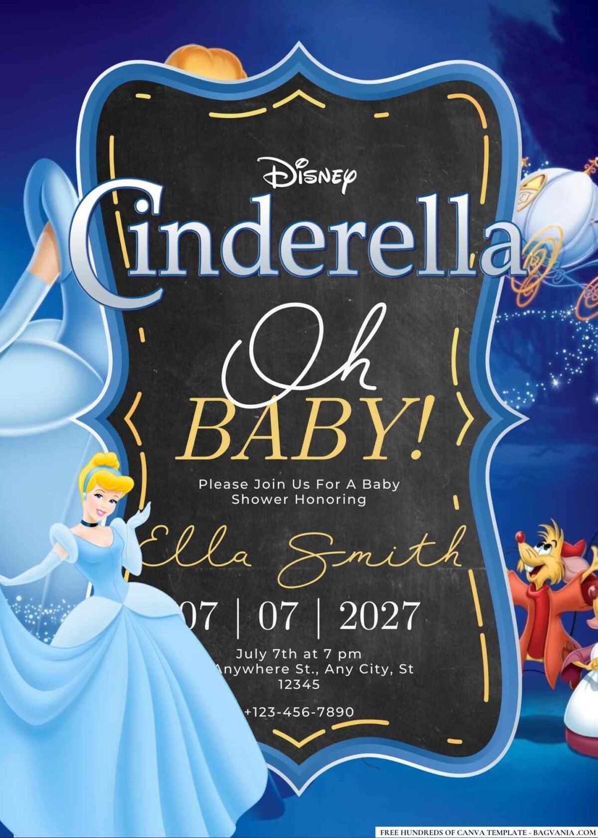 FREE Editable Cinderella Baby Shower Invitation 