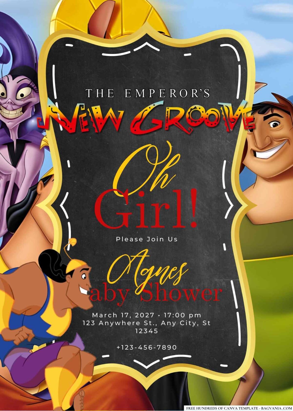 FREE Editable Emperor's New Groove Baby Shower Invitation 