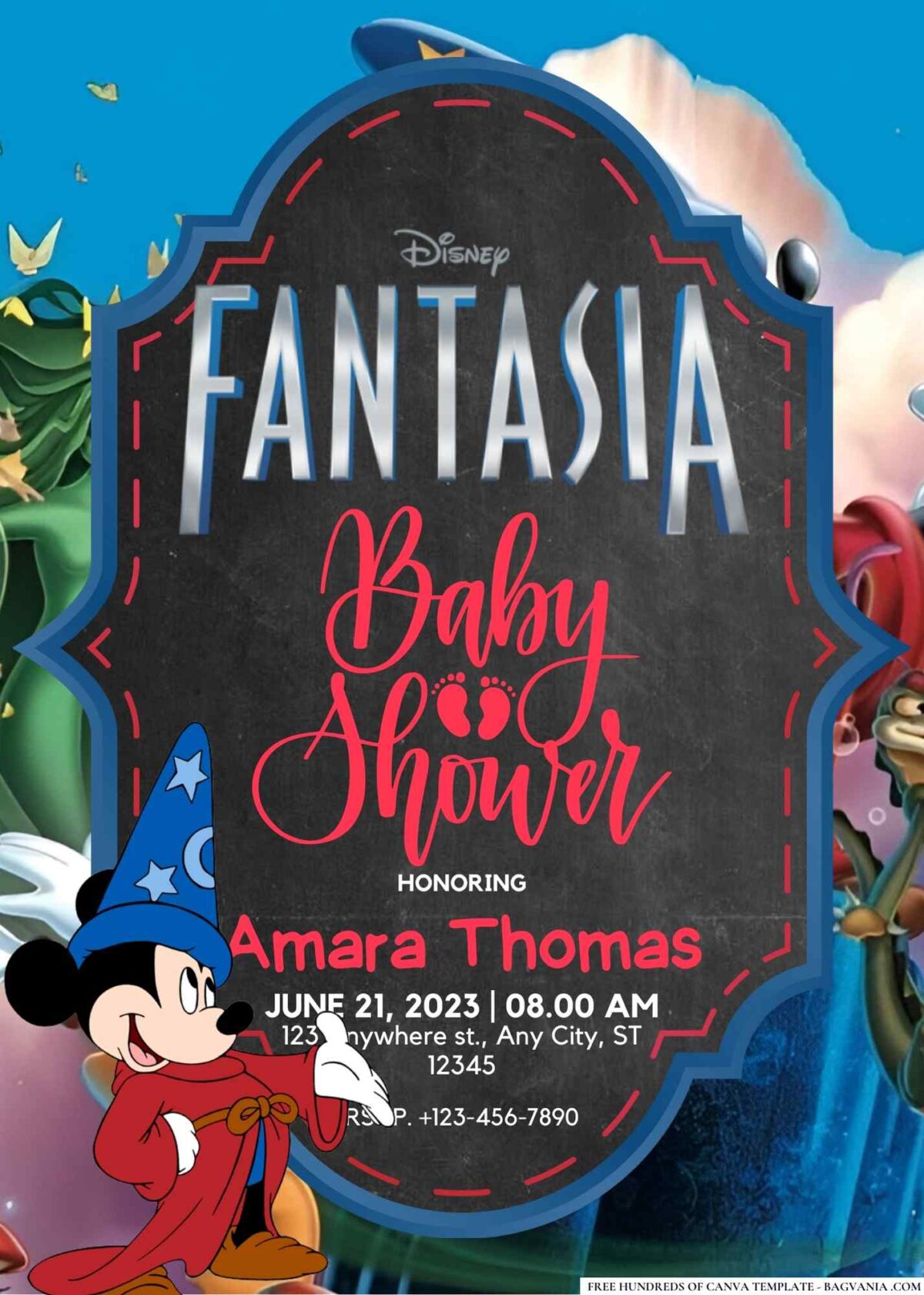 FREE Editable Fantasia Baby Shower Invitation