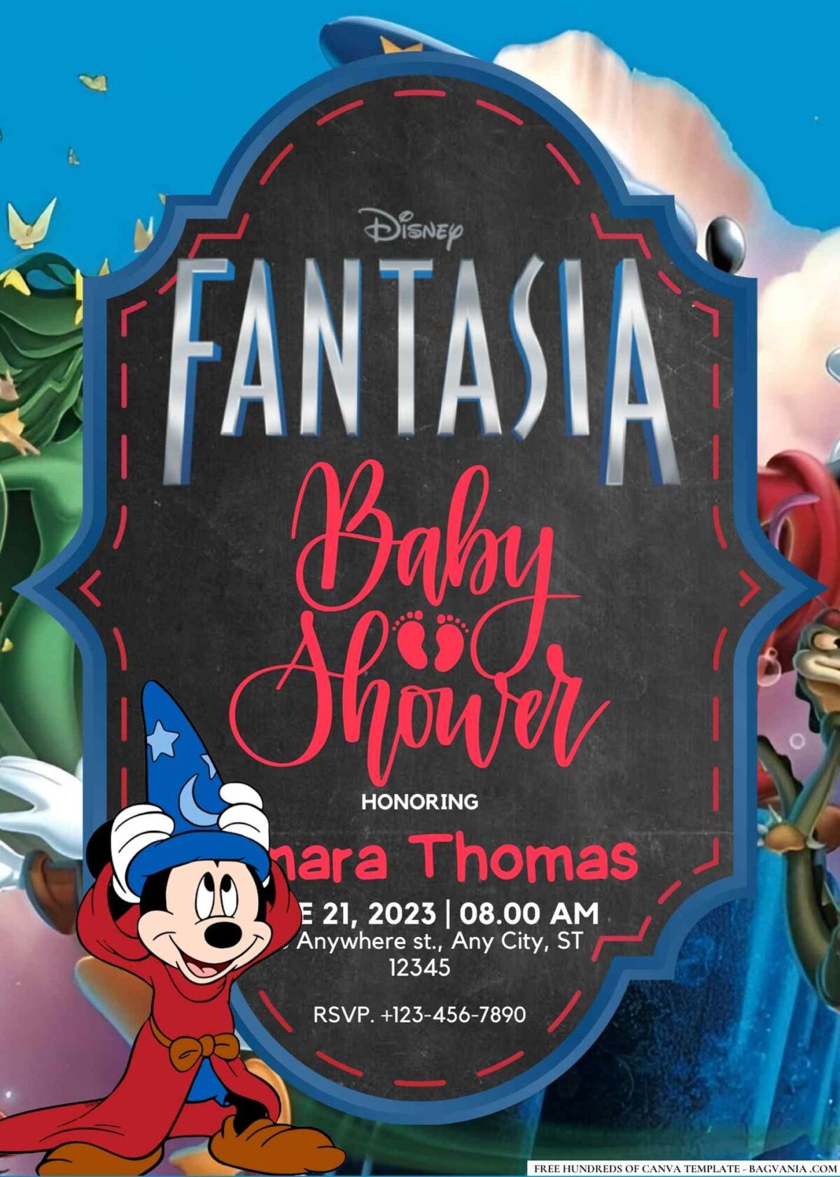 FREE Editable Fantasia Baby Shower Invitation