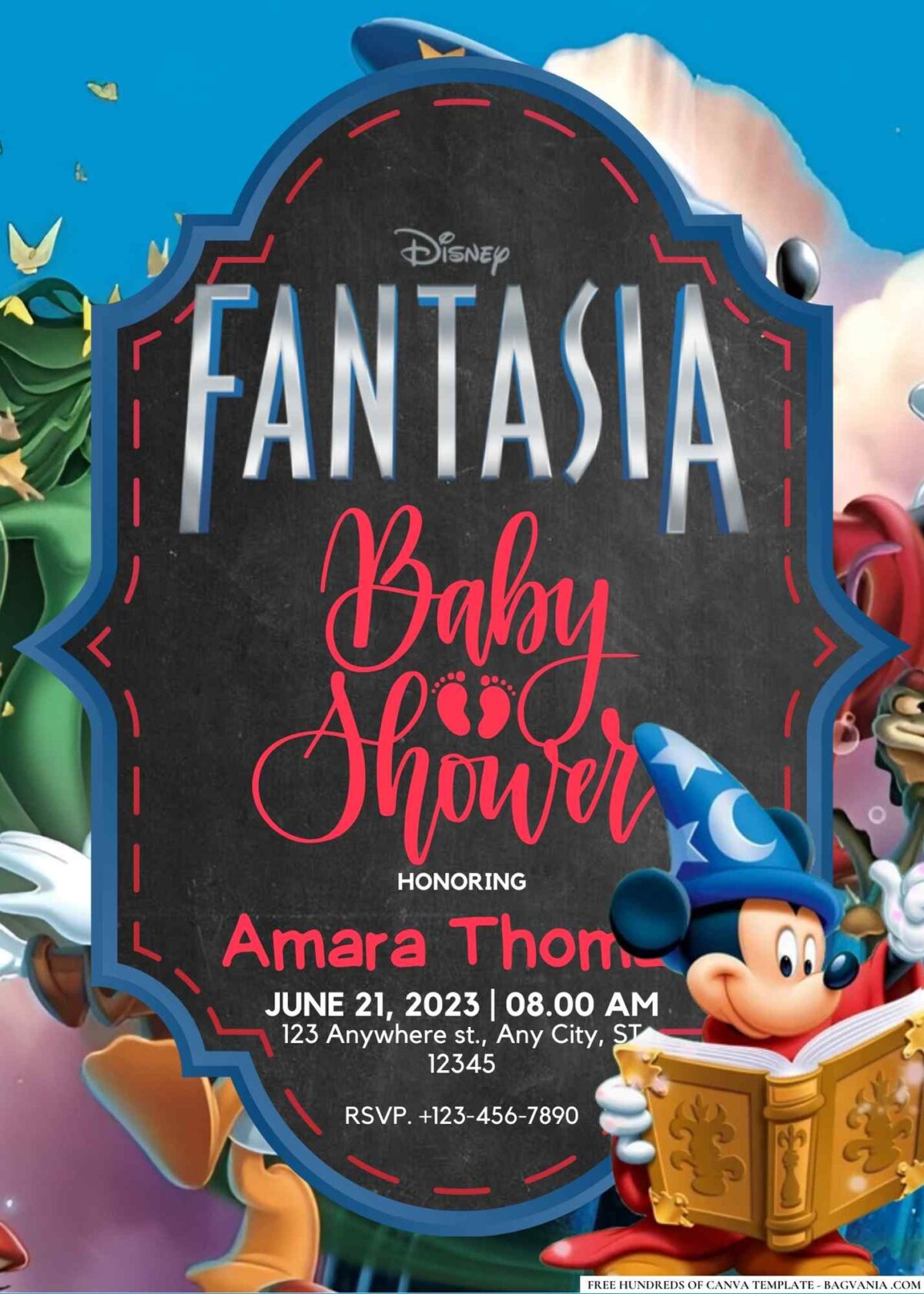 FREE Editable Fantasia Baby Shower Invitation