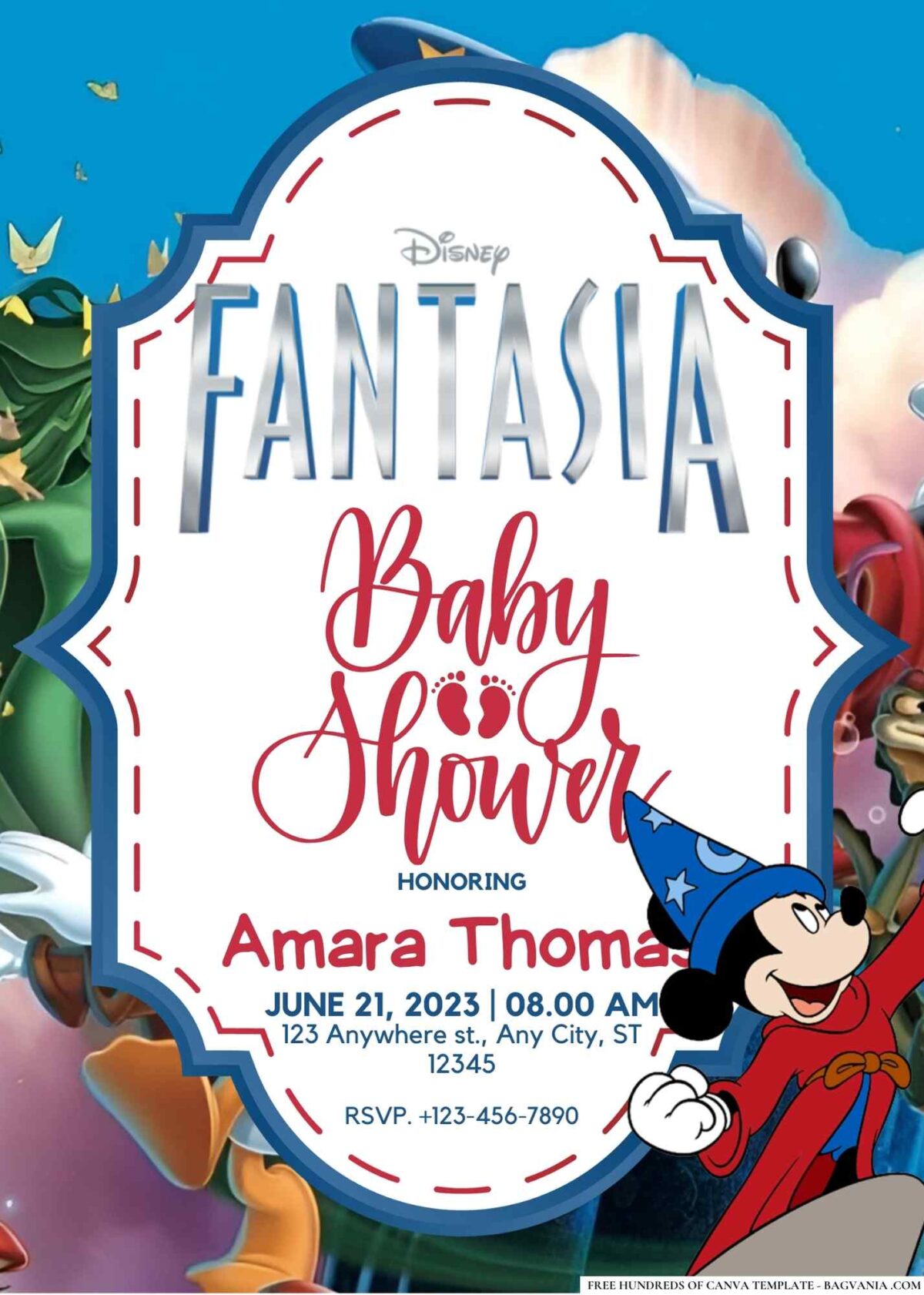 FREE Editable Fantasia Baby Shower Invitation