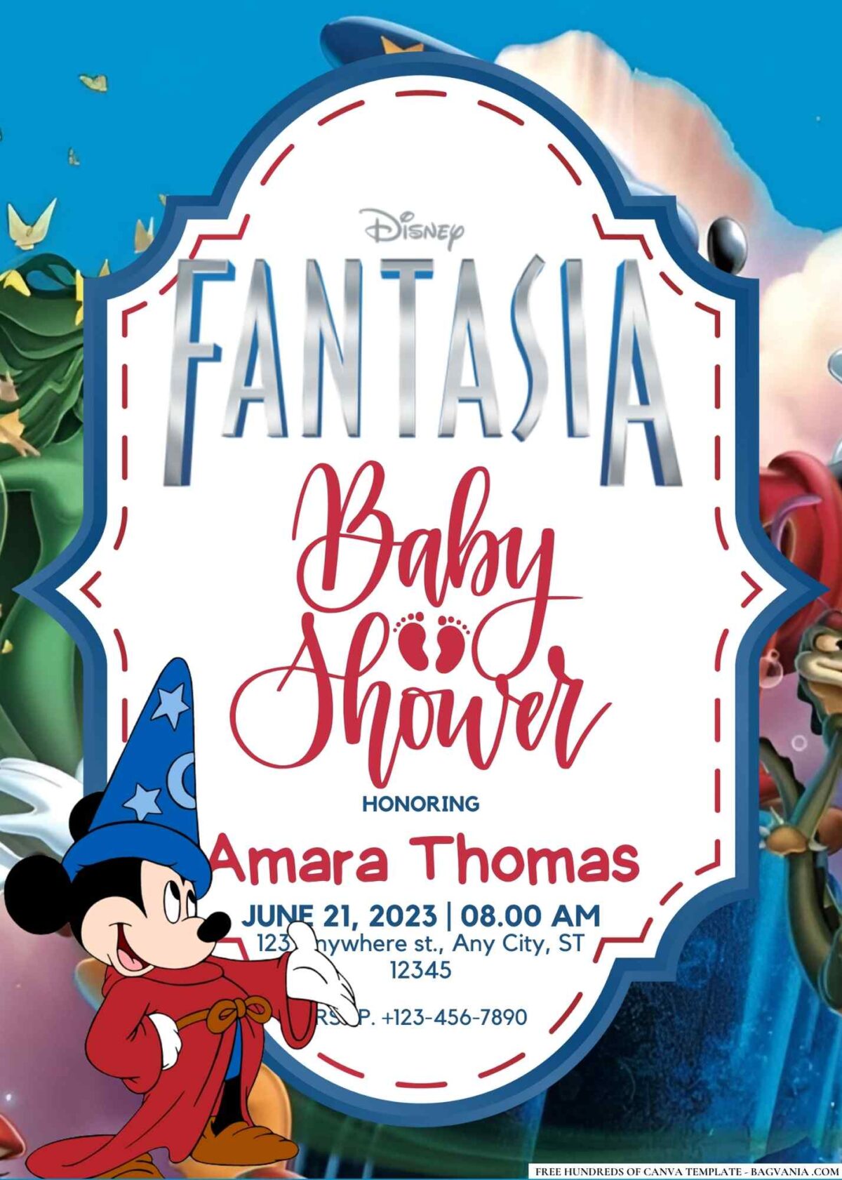 FREE Editable Fantasia Baby Shower Invitation