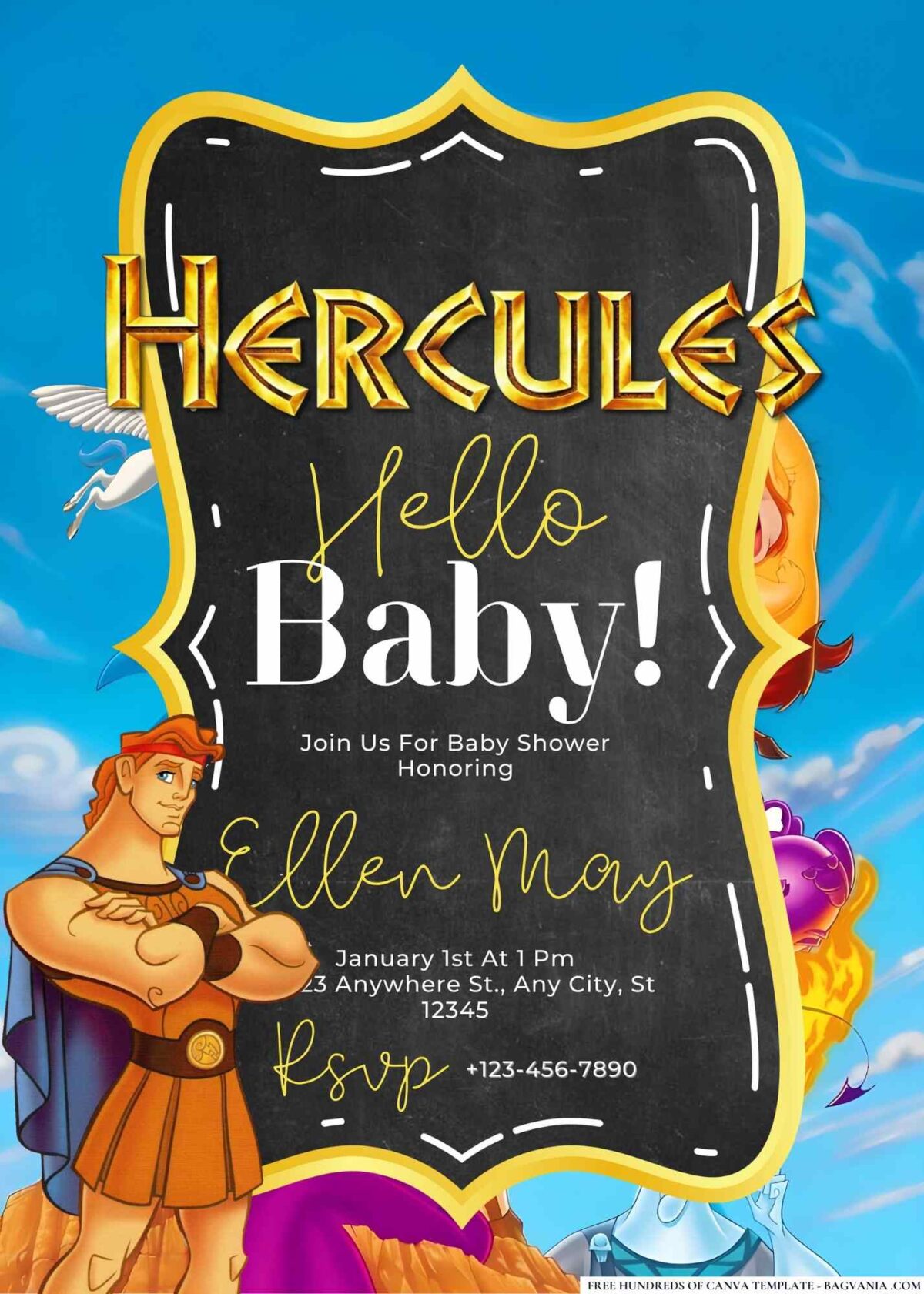 FREE Editable Hercules Baby Shower Invitation