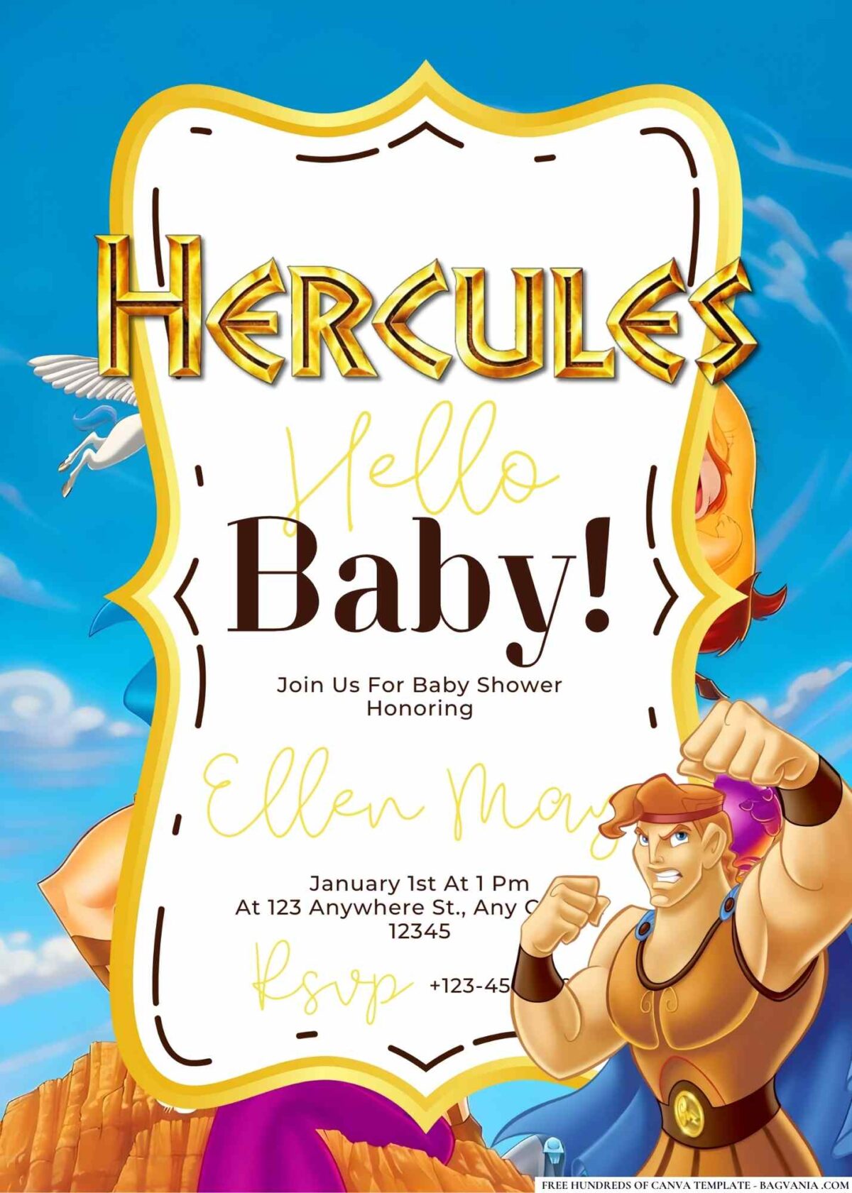 FREE Editable Hercules Baby Shower Invitation