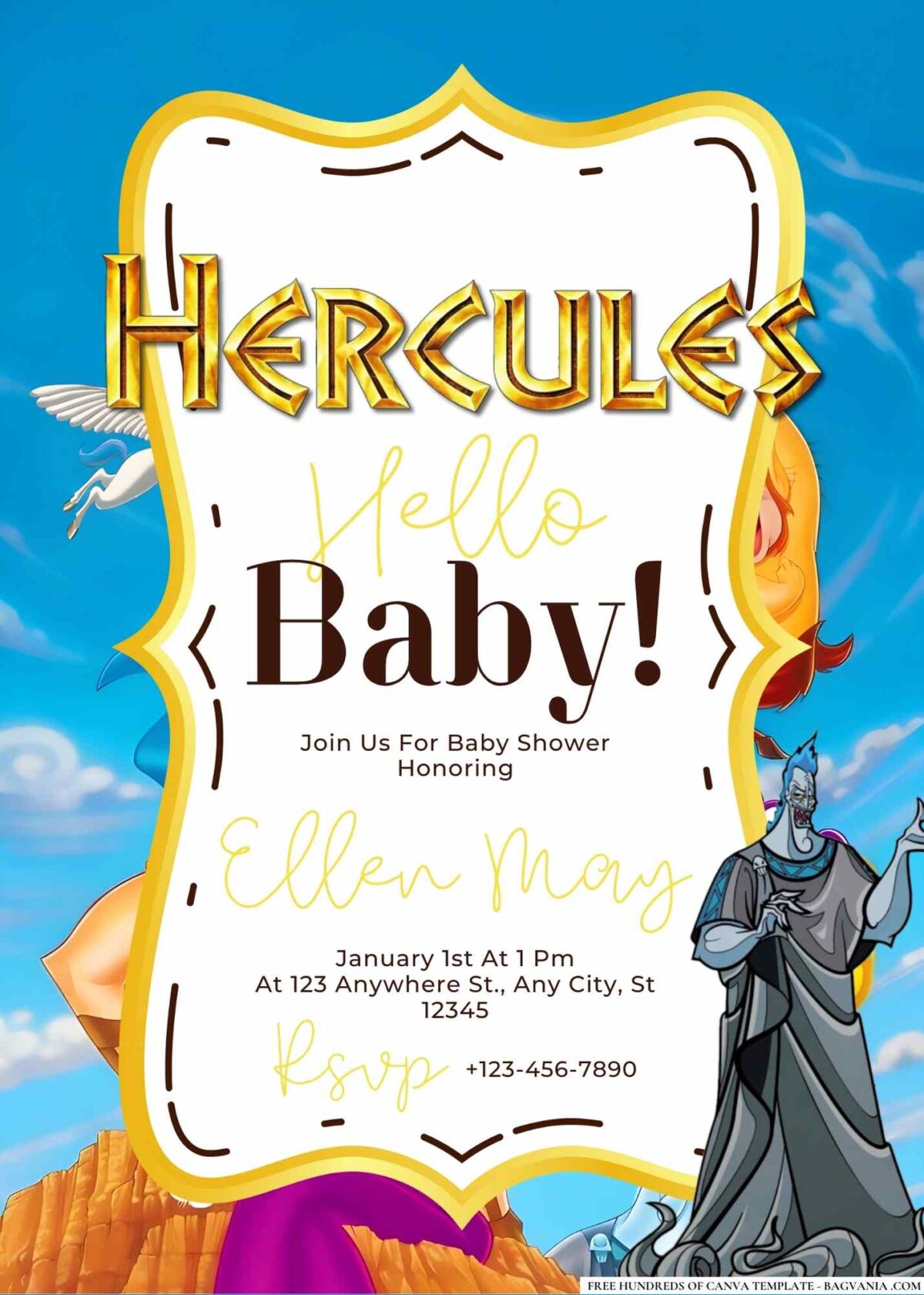 FREE Editable Hercules Baby Shower Invitation