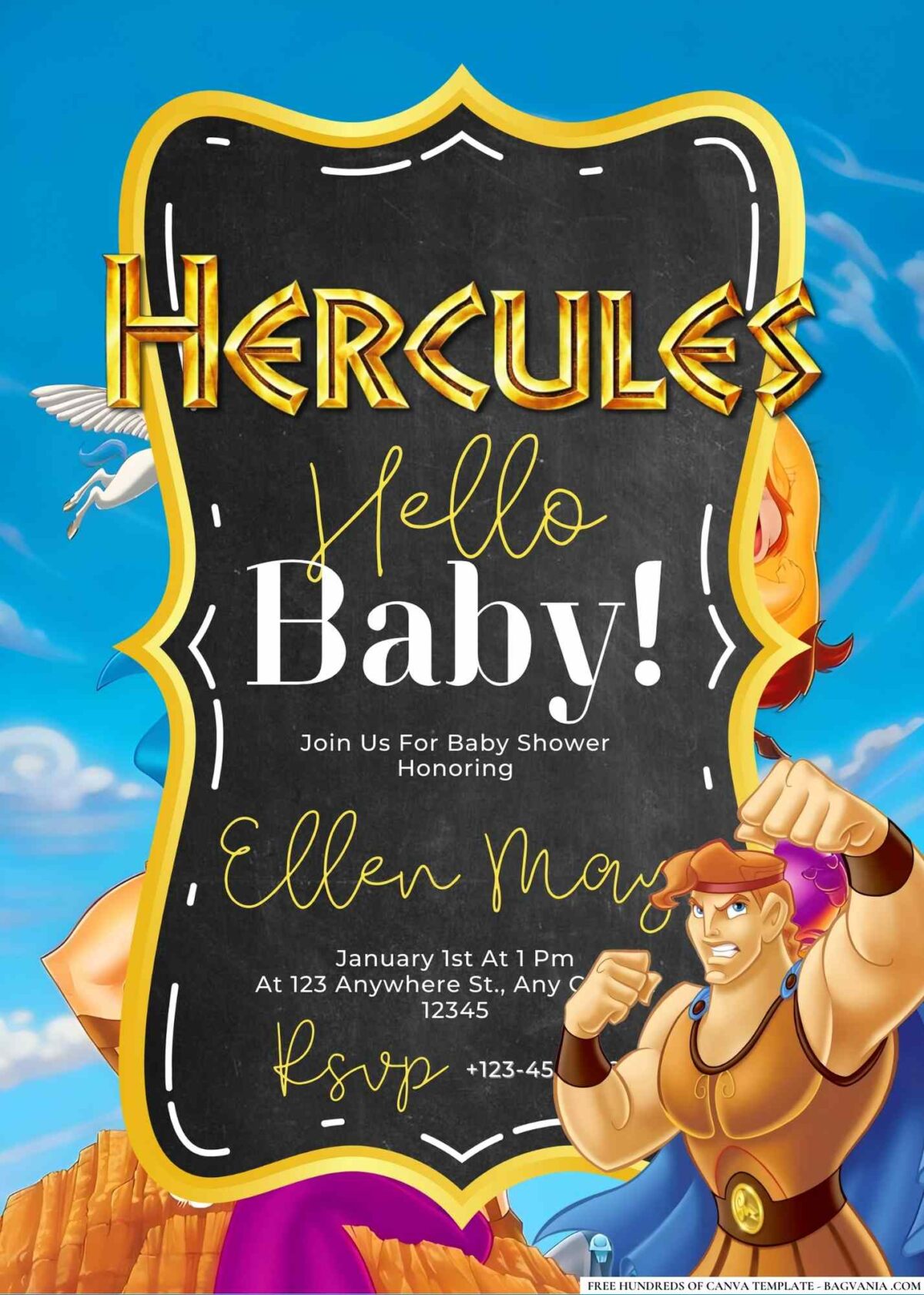 FREE Editable Hercules Baby Shower Invitation