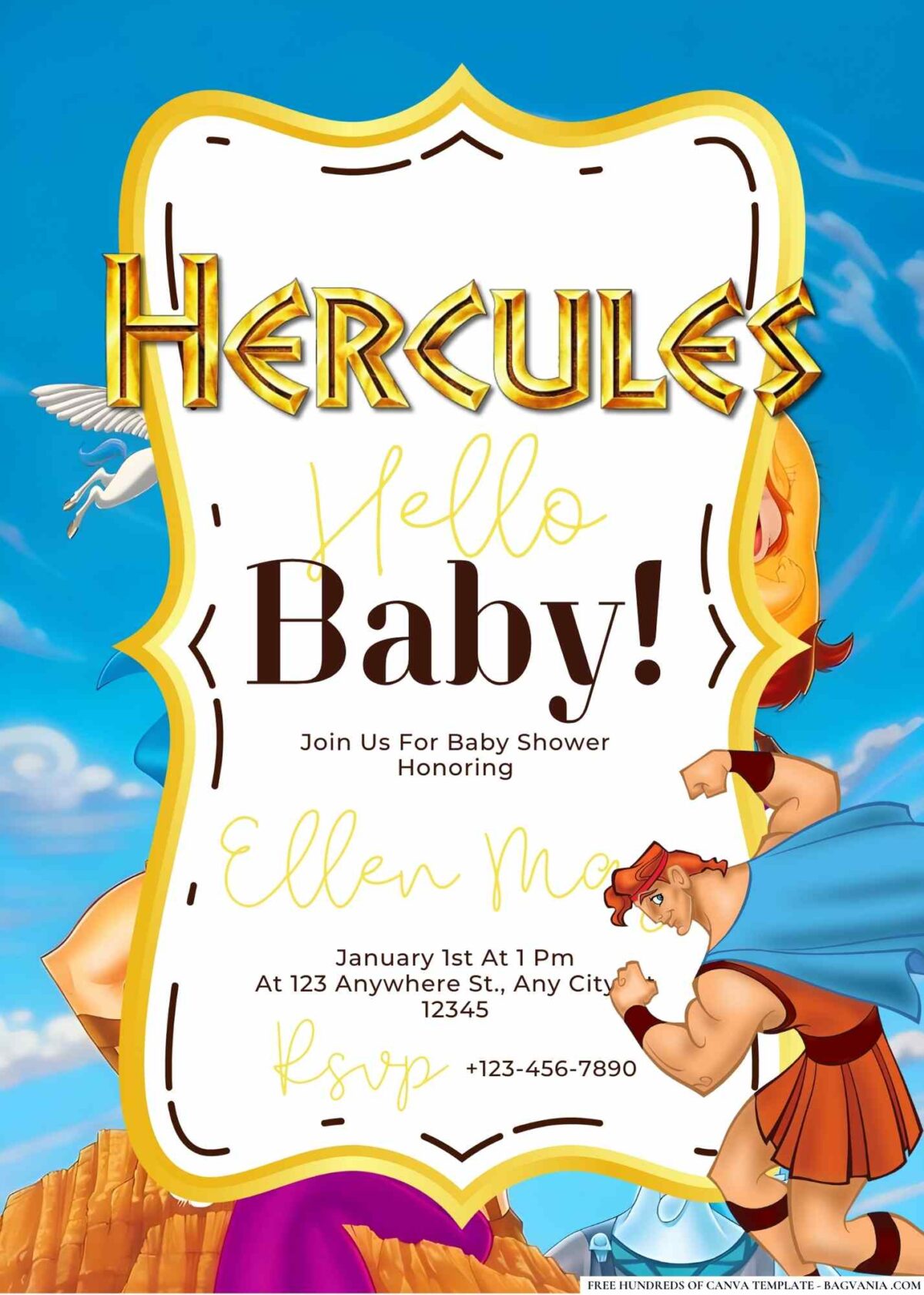 FREE Editable Hercules Baby Shower Invitation