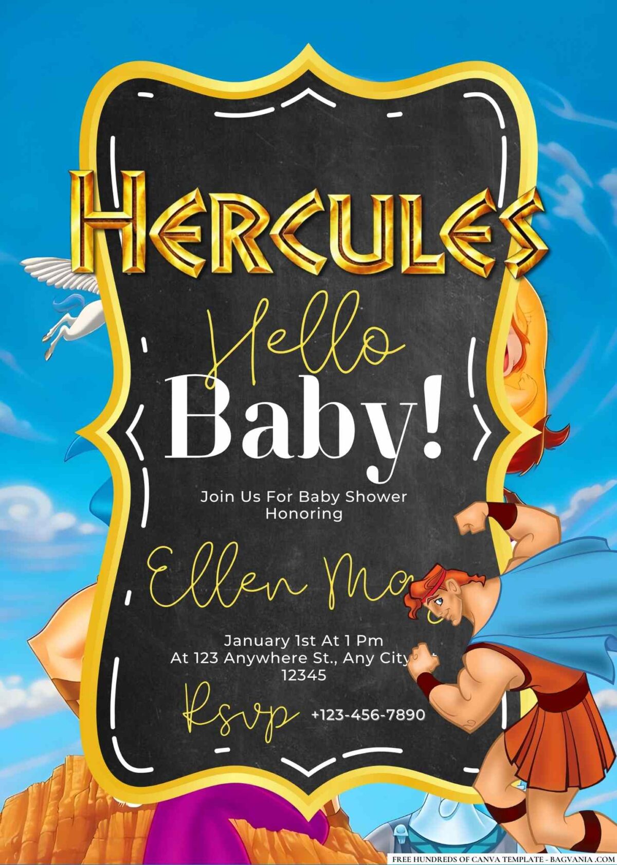 FREE Editable Hercules Baby Shower Invitation