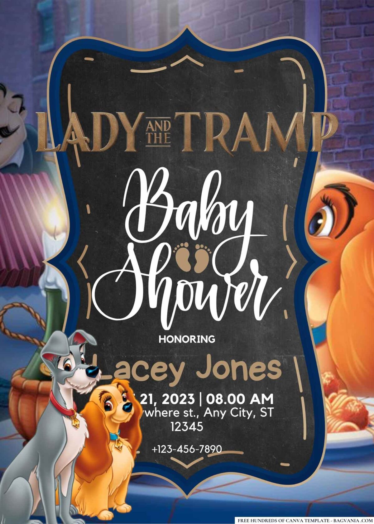 FREE Editable Lady and the Tramp Baby Shower Invitation