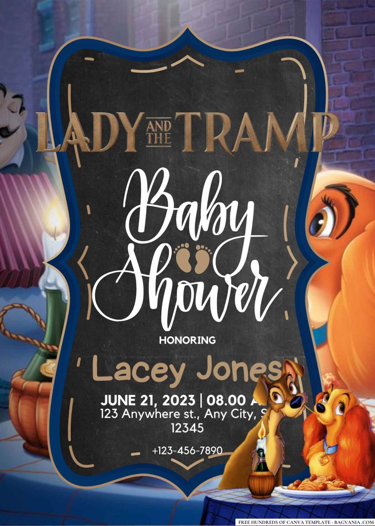 FREE Editable Lady and the Tramp Baby Shower Invitation
