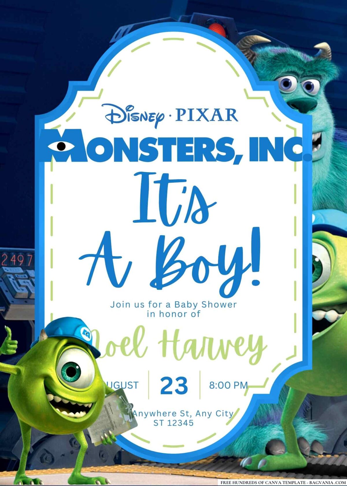 FREE Editable Monsters, Inc. Baby Shower Invitation