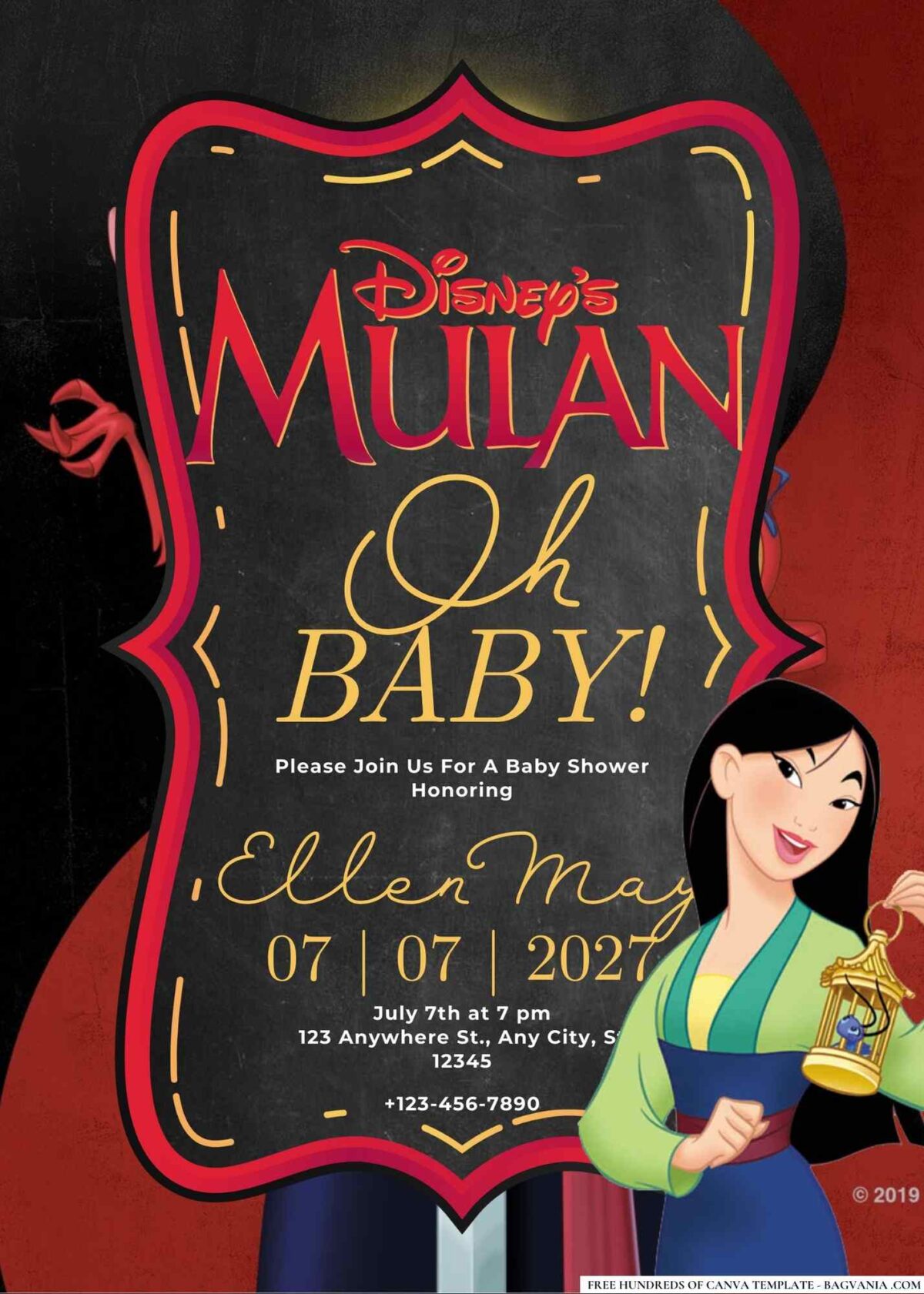 FREE Editable Mulan Baby Shower Invitation Templates
