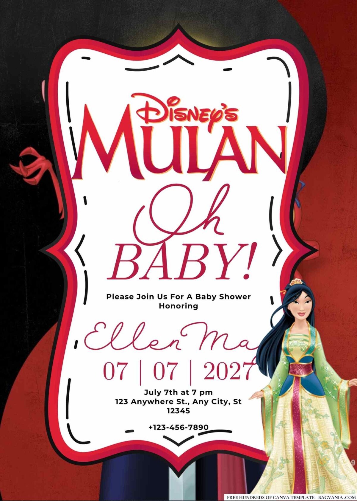 FREE Editable Mulan Baby Shower Invitation Templates
