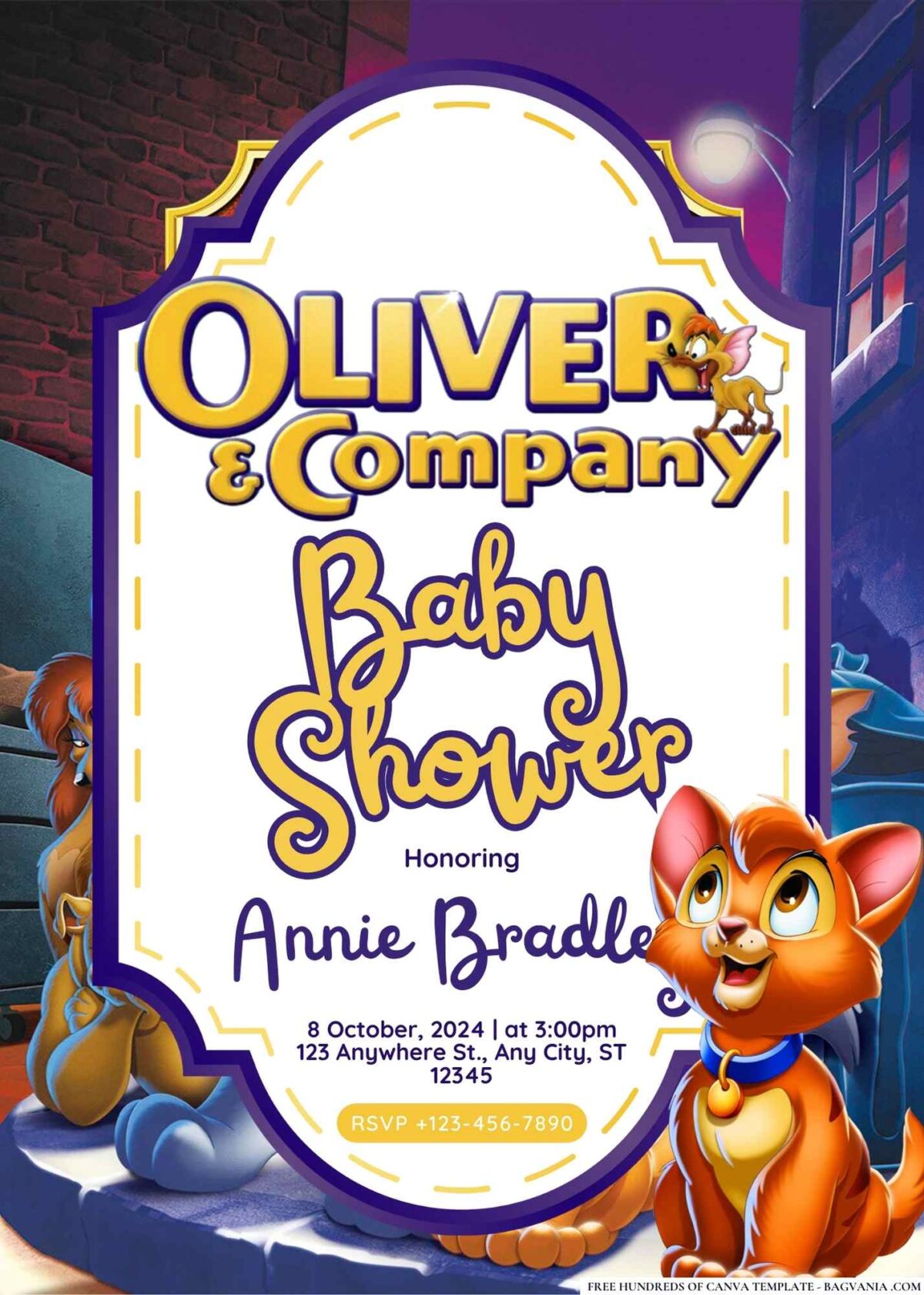 FREE Editable Oliver & Company Baby Shower Invitation