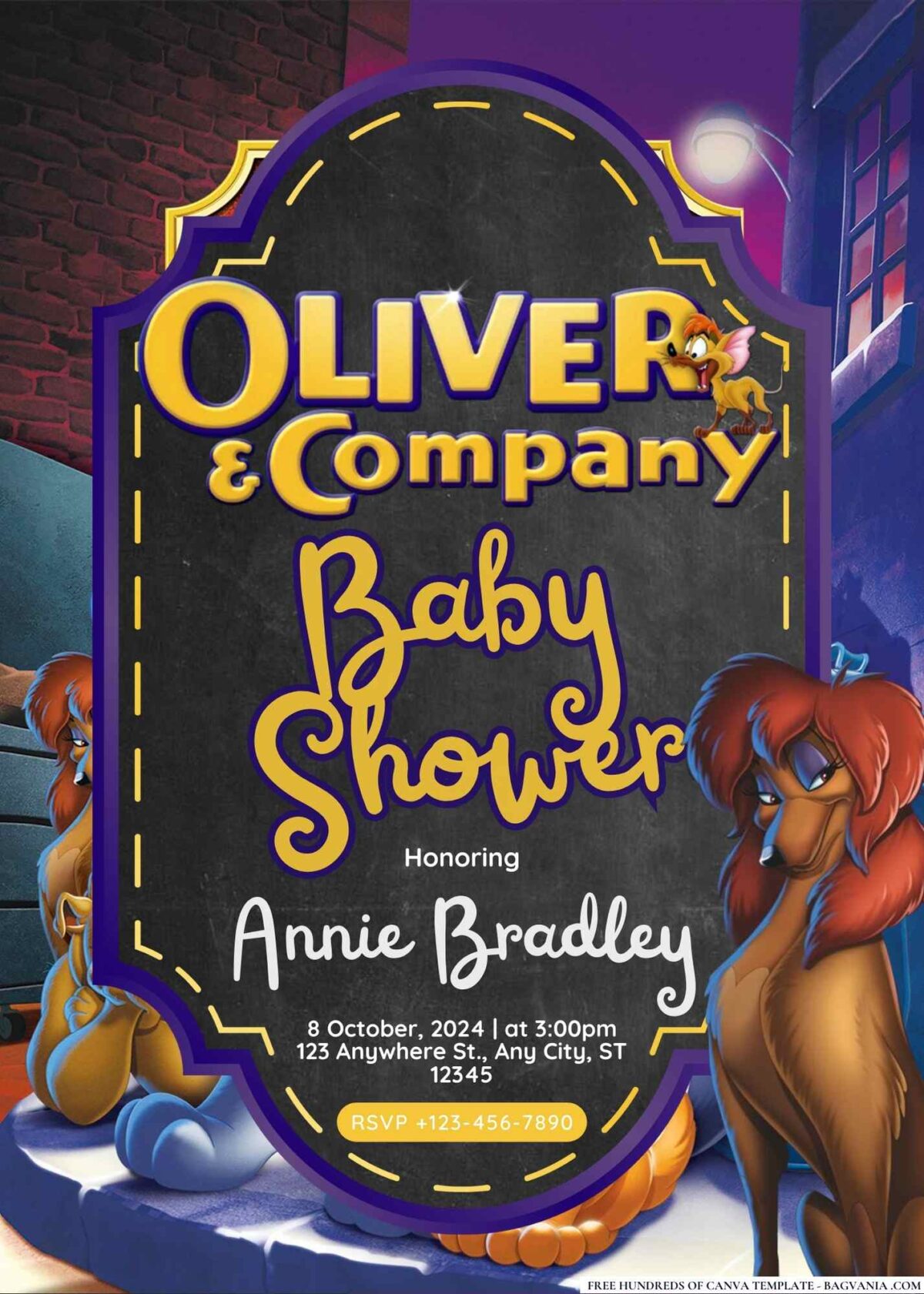 FREE Editable Oliver & Company Baby Shower Invitation