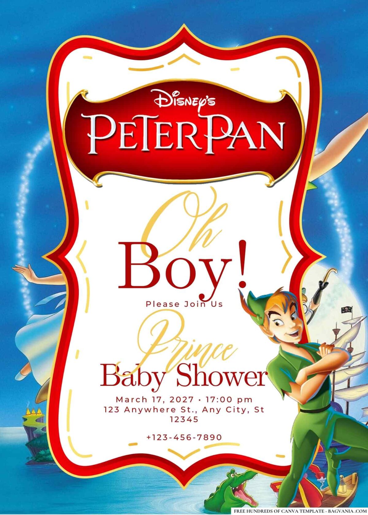 FREE Editable Peter Pan Baby Shower Invitation