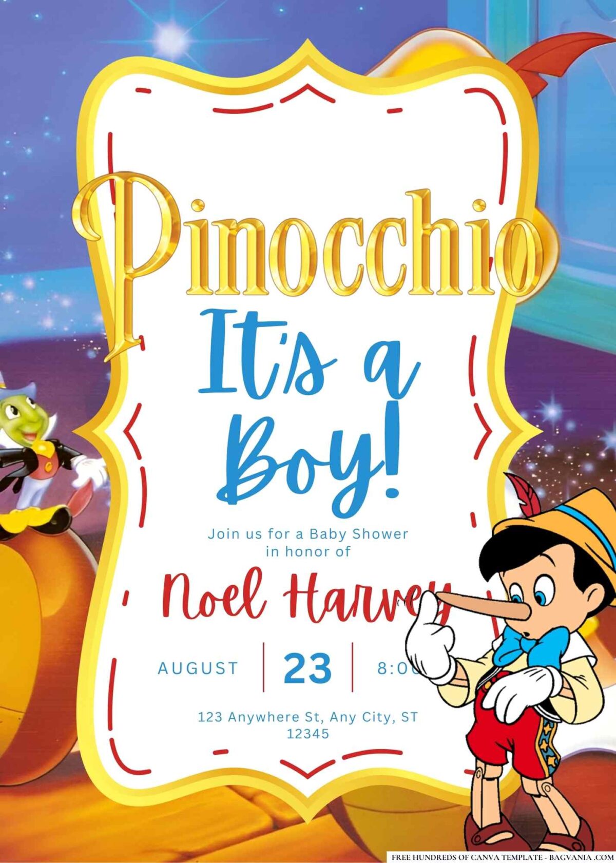 FREE Editable Pinocchio Baby Shower Invitation
